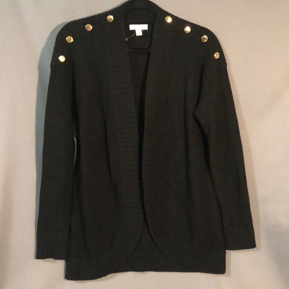 Black Cardigan w/ Gold Button Detail on Shoulders